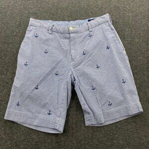 Polo Ralph Lauren Blue Striped‎ Seersucker Anchor Shorts 30 EUC Golf Embroidered